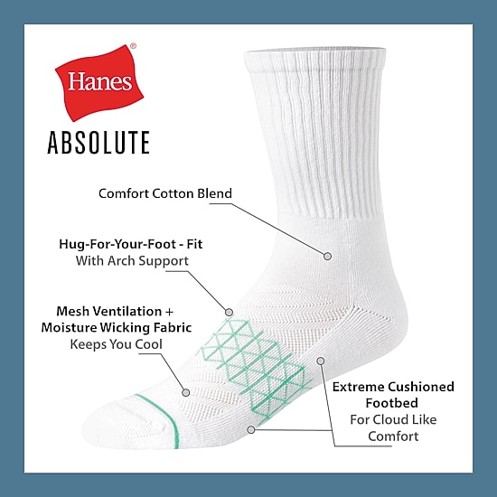 Hanes® Men's Ultimate Absolute Comfort 3 Pairs, Moisture-Wicking Crew Socks
