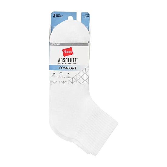 Hanes® Men's Ultimate Absolute Comfort, 3 Pairs Moisture-Wicking Ankle Socks