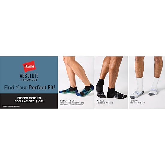 Hanes® Men's Ultimate Absolute Comfort, 3 Pairs Moisture-Wicking Ankle Socks