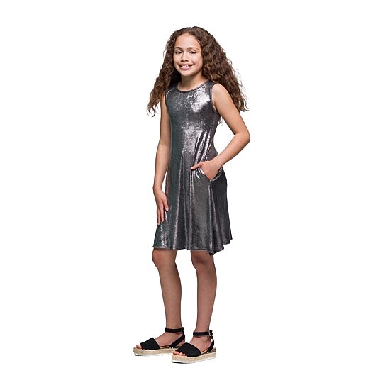 24seven Comfort Apparel Big Kid Girls Sleeveless Knit A-Line Dress