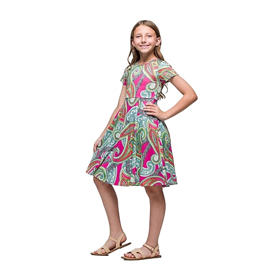 24seven Comfort Apparel Big Kid Girls Cap Short Sleeve Fit + Flare Dress