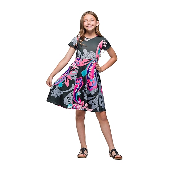 24seven Comfort Apparel Big Kid Girls Short Sleeve Fit + Flare Dress