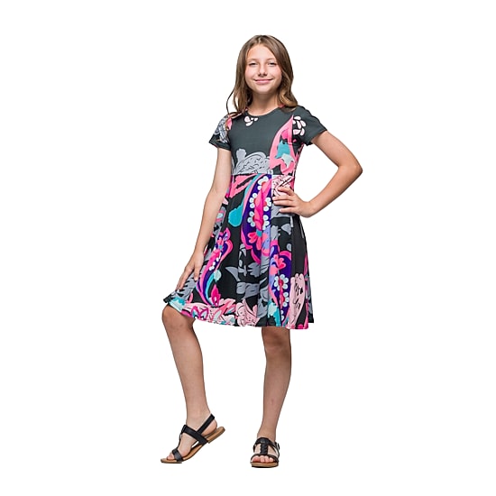 24seven Comfort Apparel Big Kid Girls Short Sleeve Fit + Flare Dress
