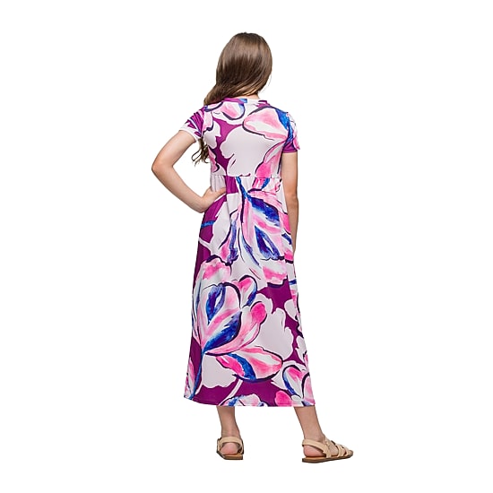 24seven Comfort Apparel Big Kid Girls Fitted Short Sleeve Floral Maxi Dress
