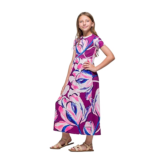 24seven Comfort Apparel Big Kid Girls Fitted Short Sleeve Floral Maxi Dress