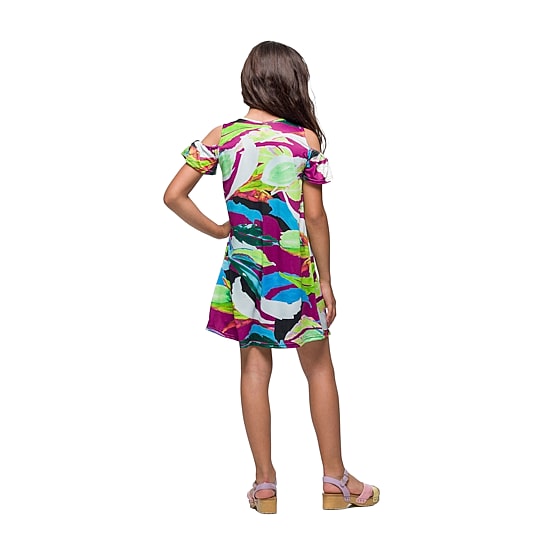 24seven Comfort Apparel Big Kid Girls Cold Shoulder Short Sleeve Knit A-Line Dress