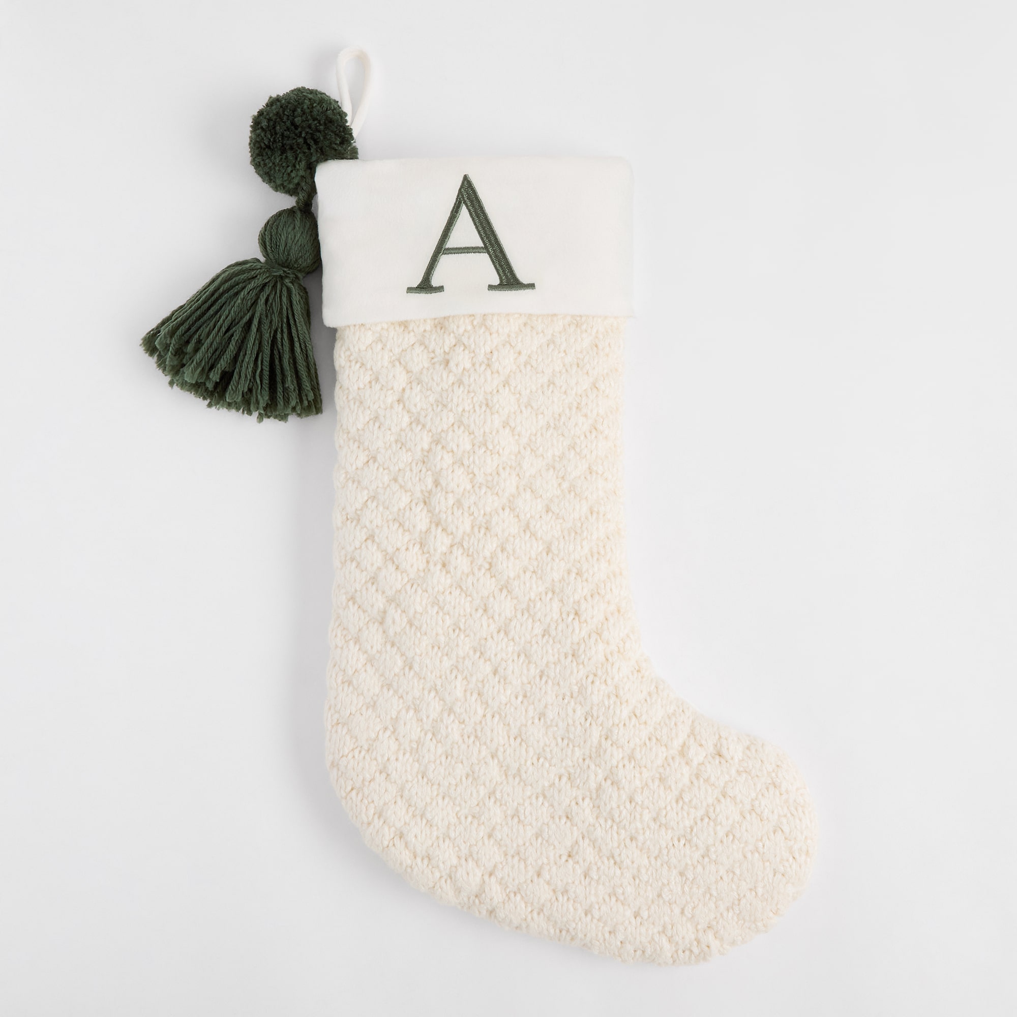North Pole Trading Co. Ivory Knit Monogram Stocking A Christmas Stocking