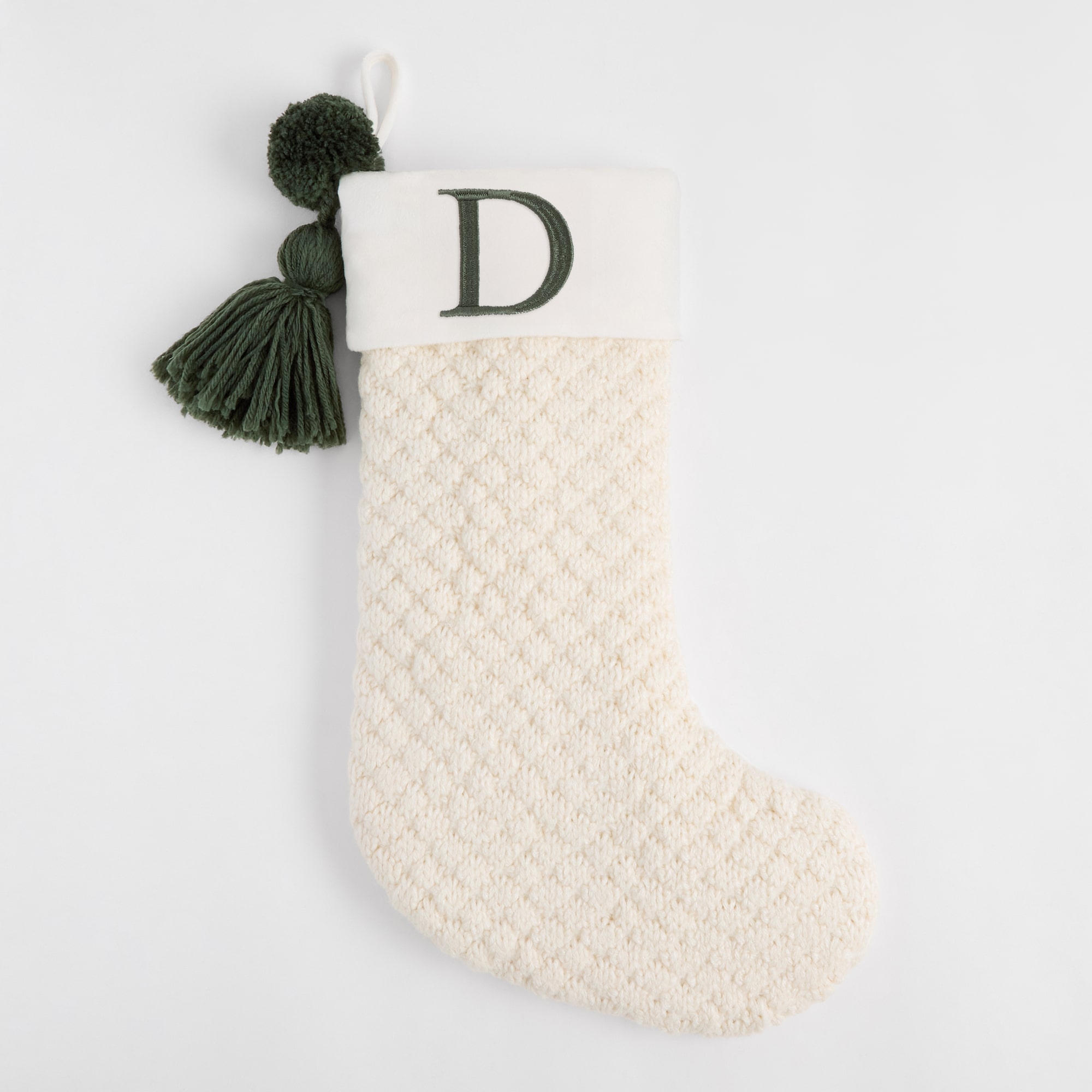 North Pole Trading Co. Ivory Knit Monogram Stocking D Christmas Stocking