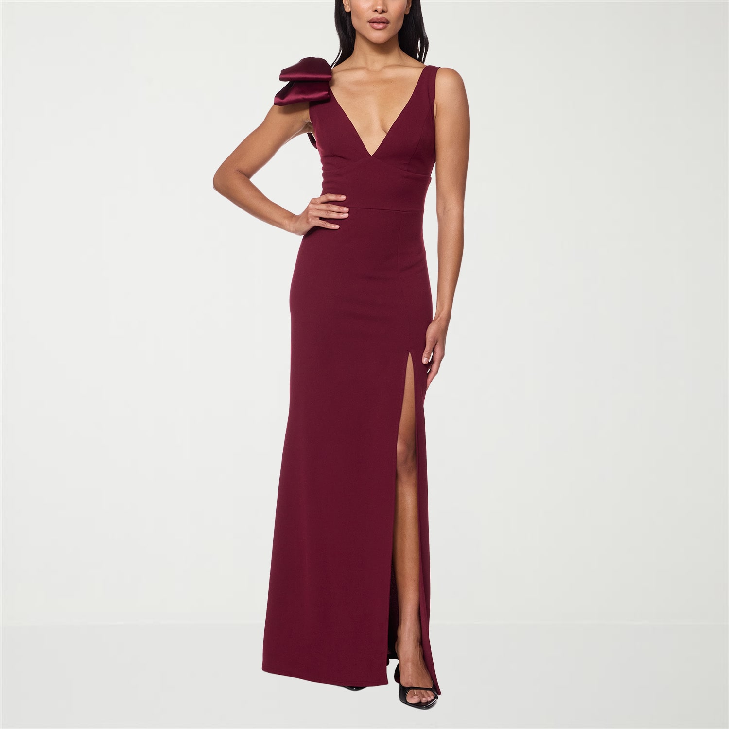 Premier Amour Womens V Neck Sleeveless Floral Evening Gown