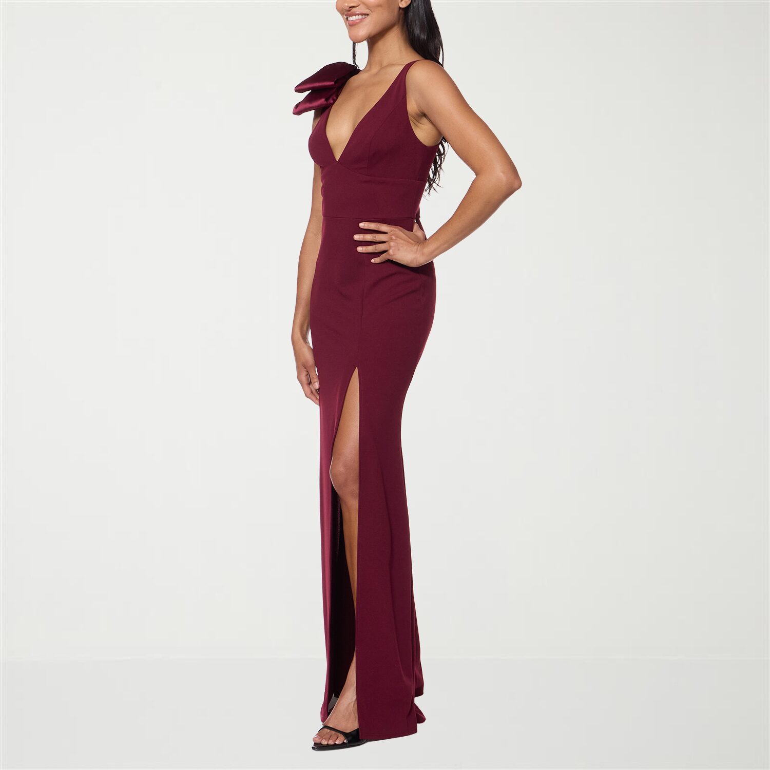 Premier Amour Womens V Neck Sleeveless Floral Evening Gown