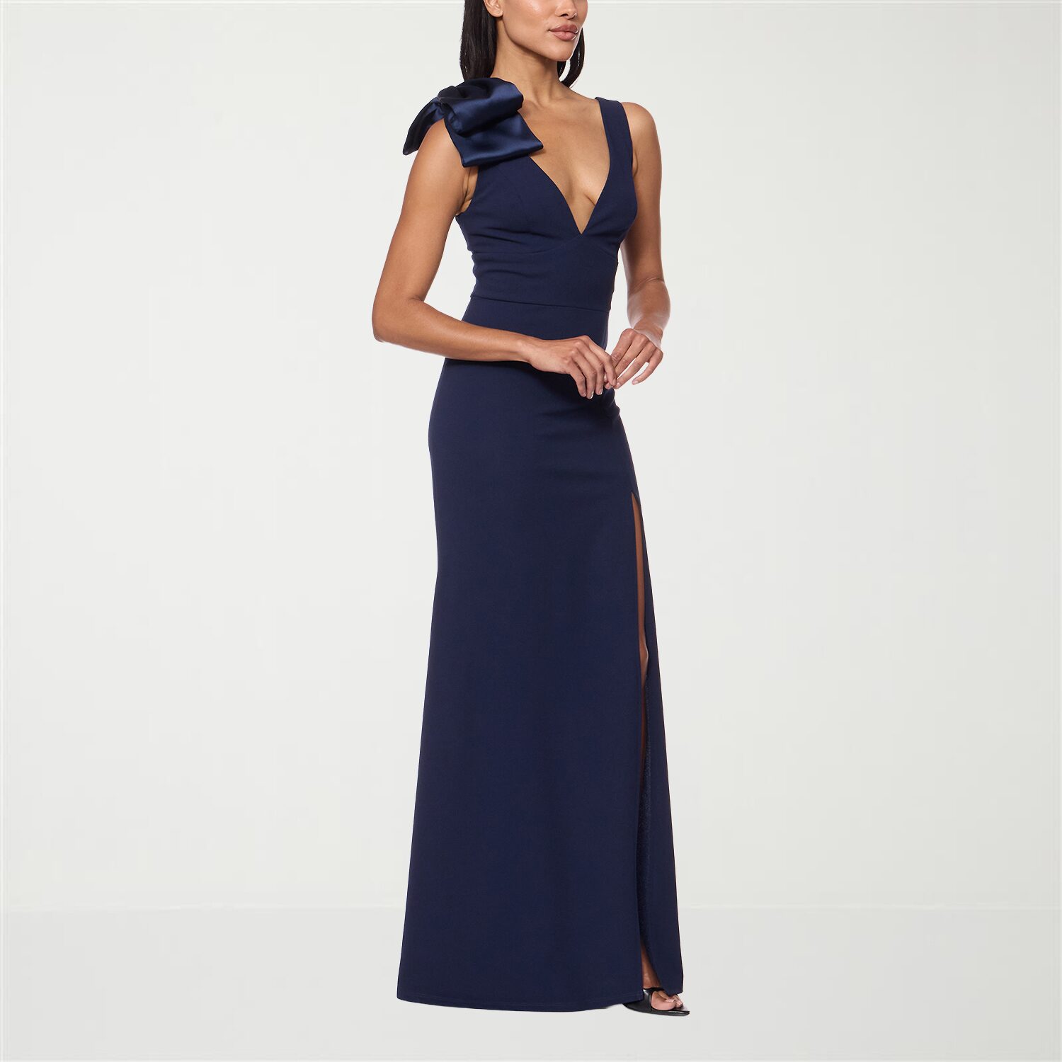 Premier Amour Womens V Neck Sleeveless Evening Gown