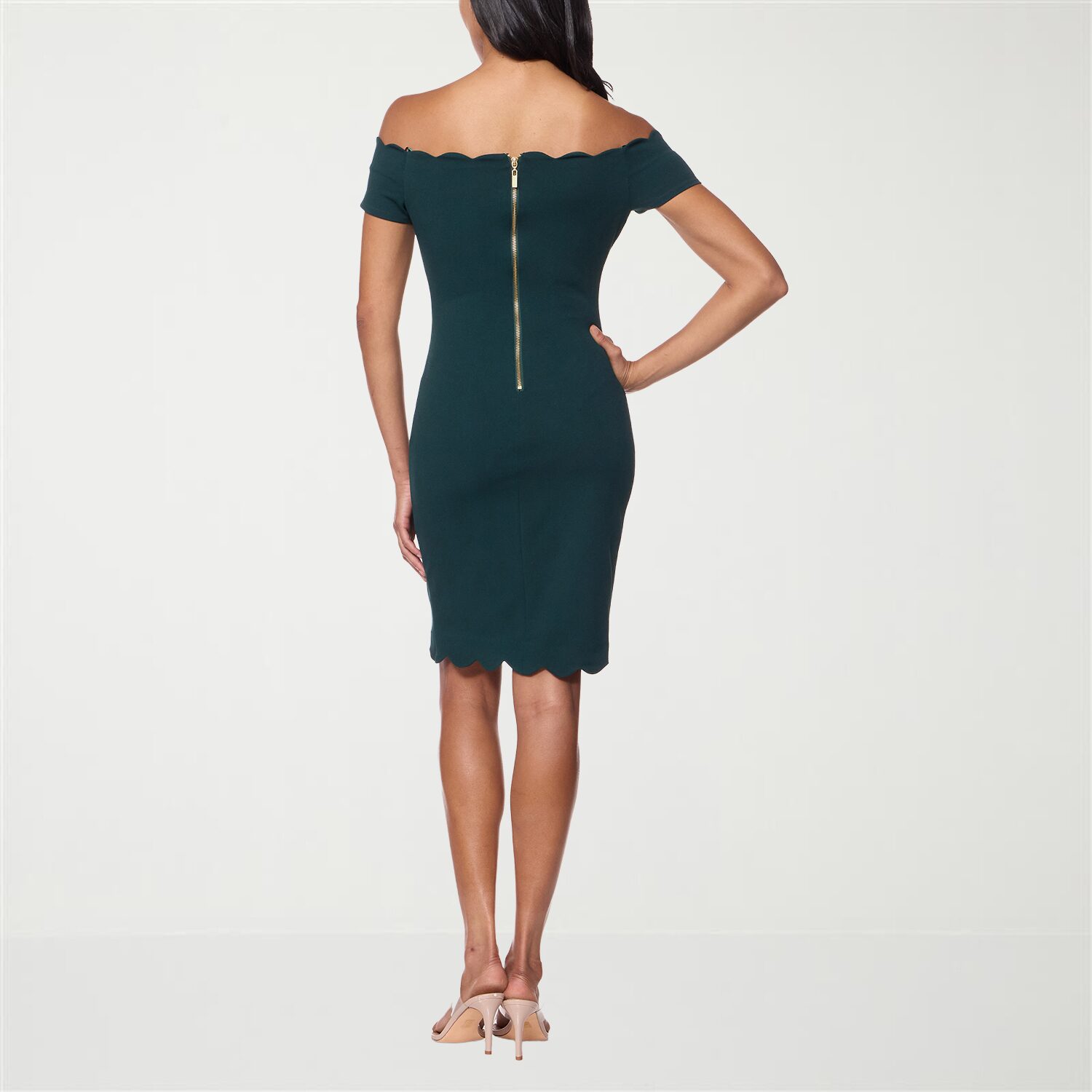 Premier Amour Womens Straight Neck Short Sleeve Scalloped Sheath Dress