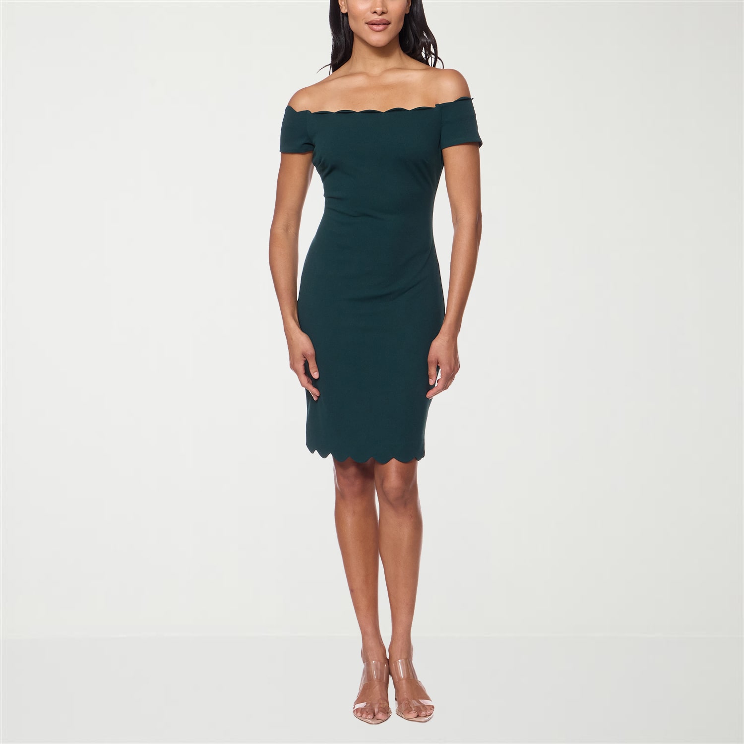 Premier Amour Womens Straight Neck Short Sleeve Scalloped Sheath Dress