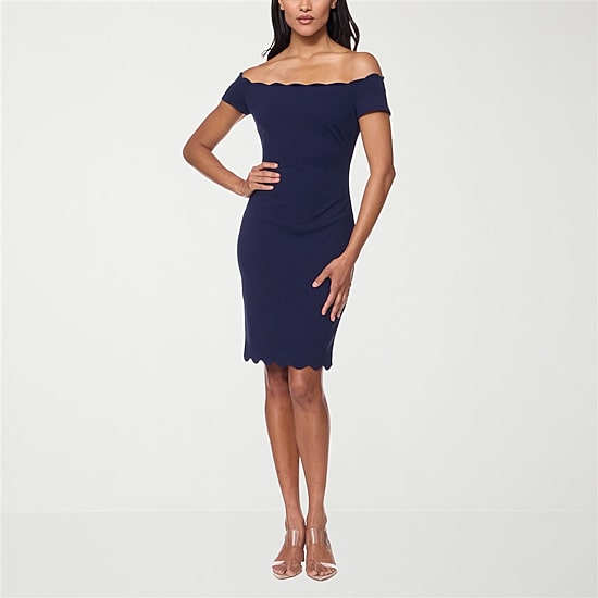premier amour short sleeve midi sheath dress Premier Amour Womens Off The Shoulder Short Sleeve Midi Sheath Dress,  Color: Navy