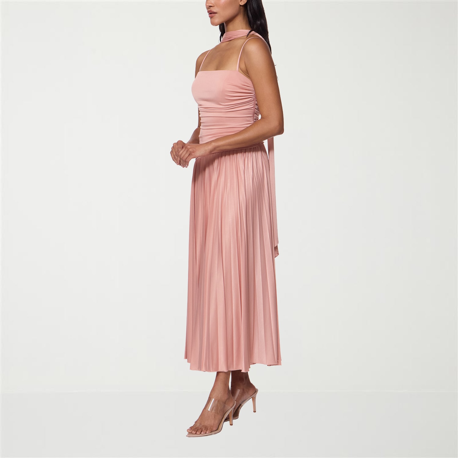 Premier Amour Womens Midi Straight Neck Sleeveless Fit + Flare Dress