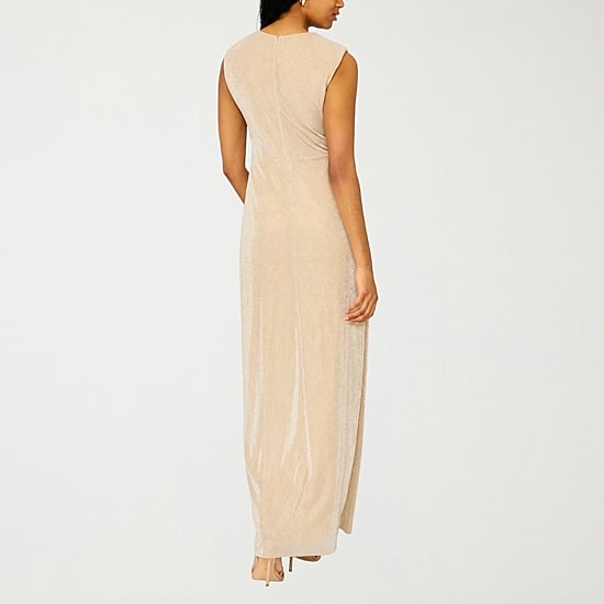 MSK Womens Midi Round Neck Sleeveless Cap Evening Gown
