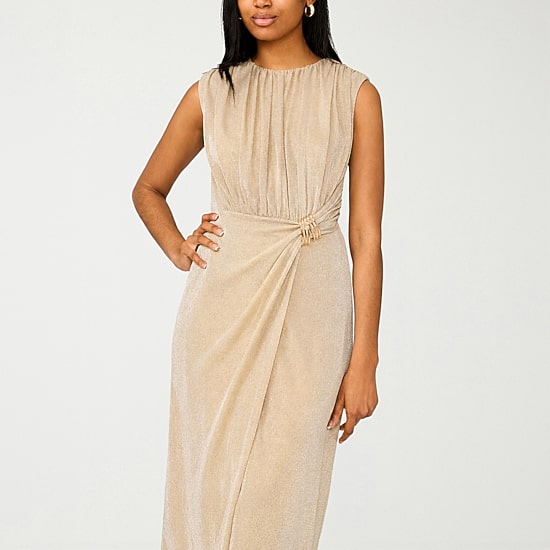 MSK Womens Midi Round Neck Sleeveless Cap Evening Gown