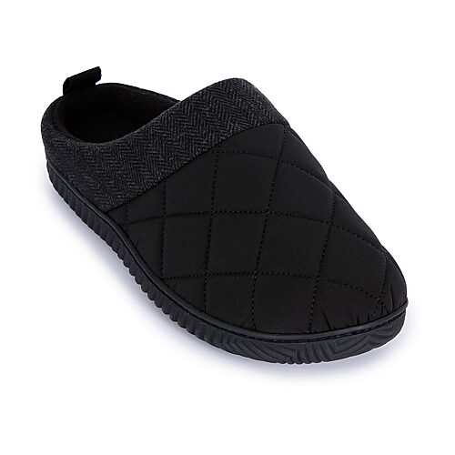 Isotoner Quilted Hoodback Clog Mens Slip-on Slippers In Black