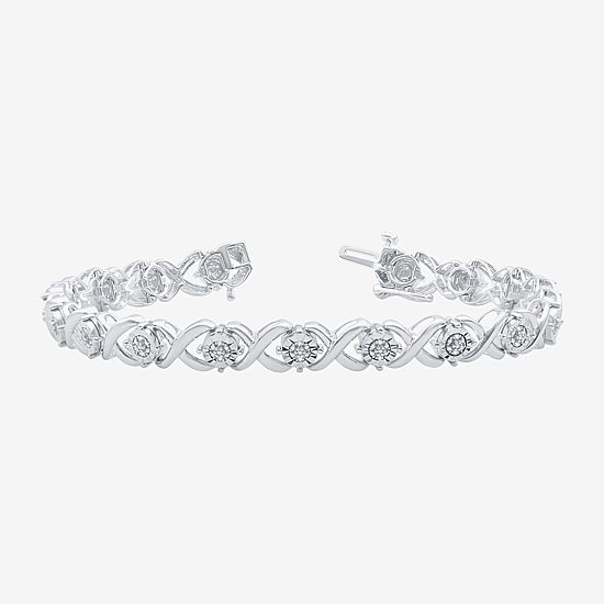 (F / Si1-Si2) Womens 1/10 CT. T.W. Lab Grown White Diamond Pure Silver Over Brass 7.5 Inch Tennis Bracelet