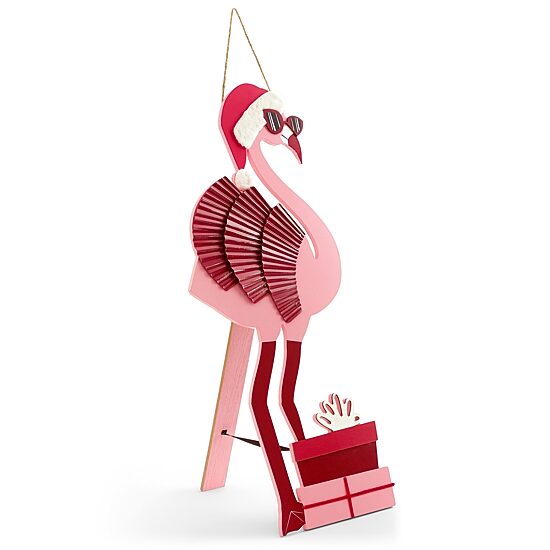North Pole Trading Co. Santa Flamingo Porch Leaner Christmas Porch Sign