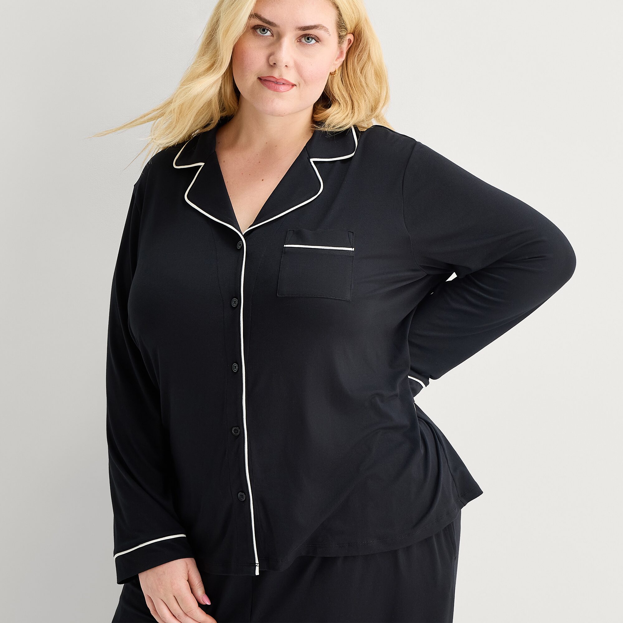 Ambrielle Womens V-Neck Long Sleeve 2-pc. Plus Pajama Set
