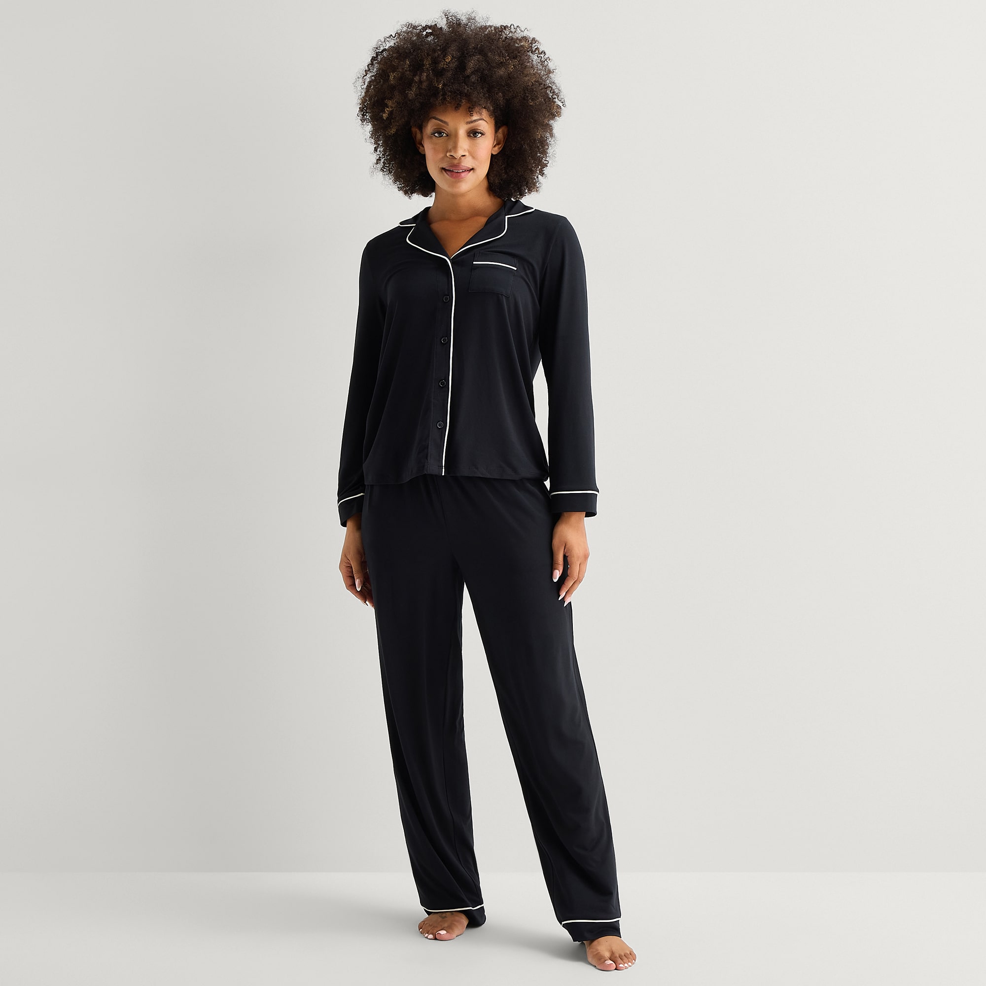 Ambrielle Womens V-Neck Long Sleeve 2-pc. Pajama Set