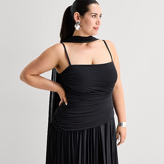 Premier Amour Womens Plus Midi Square Neck Sleeveless Fit + Flare Dress