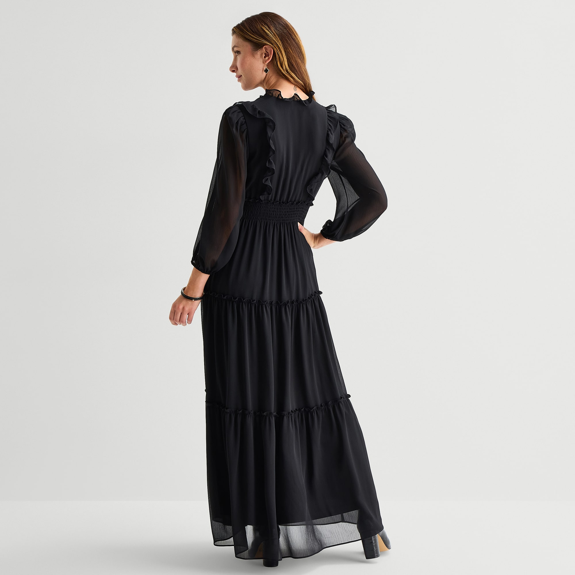 Melonie T Womens V Neck 3/4 Sleeve Balloon Maxi Dress