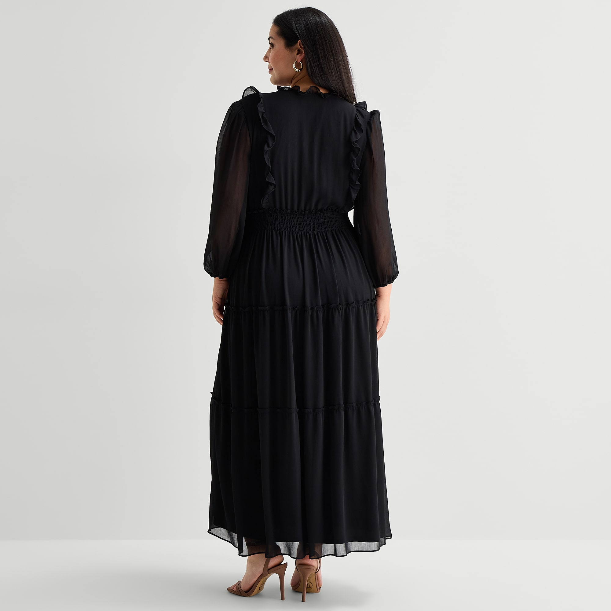 Melonie T Womens Plus V Neck 3/4 Sleeve Balloon Maxi Dress