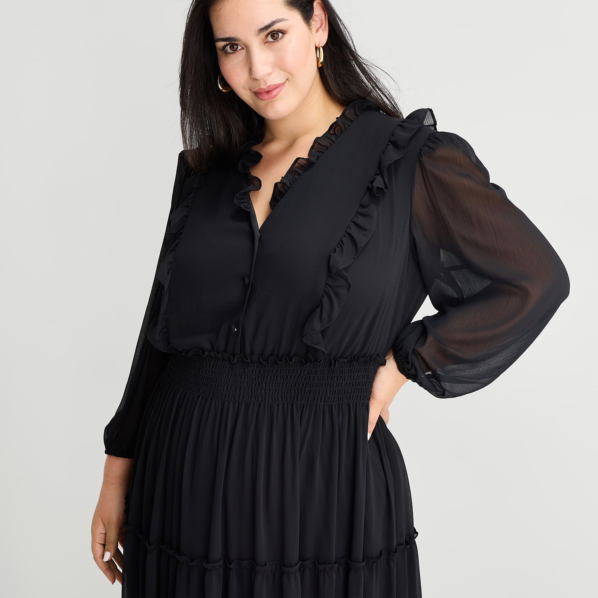Melonie T Womens Plus V Neck 3/4 Sleeve Balloon Maxi Dress