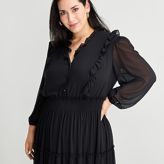 Melonie T Womens Plus V Neck 3/4 Sleeve Balloon Chiffon Maxi Dress