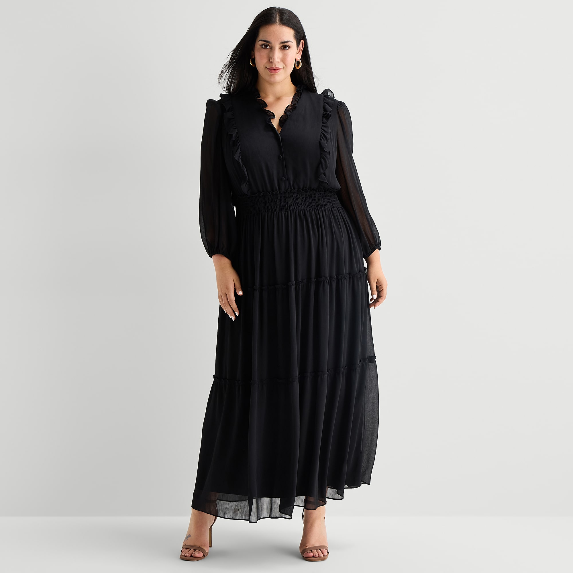 Melonie T Womens Plus V Neck 3/4 Sleeve Balloon Maxi Dress