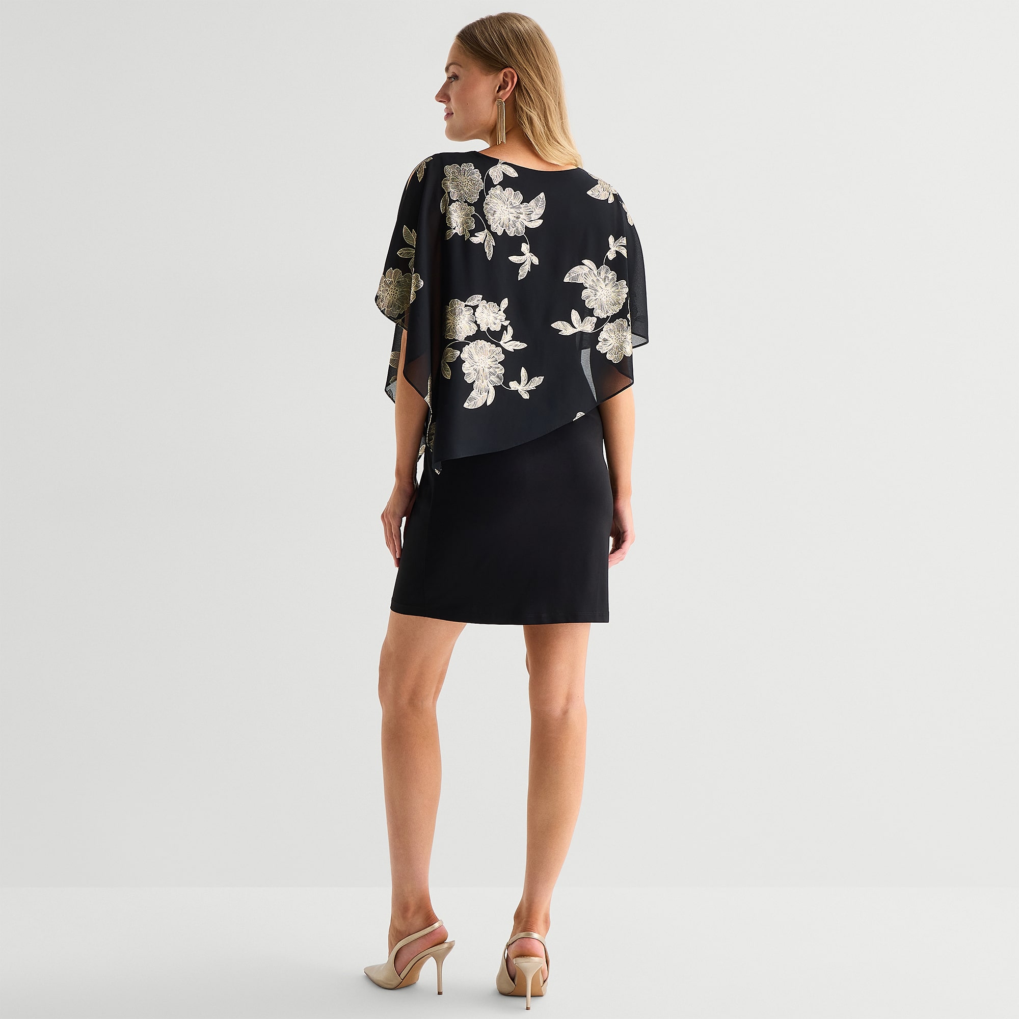 MSK Womens Round Neck Short Sleeve Floral Sheath Dress