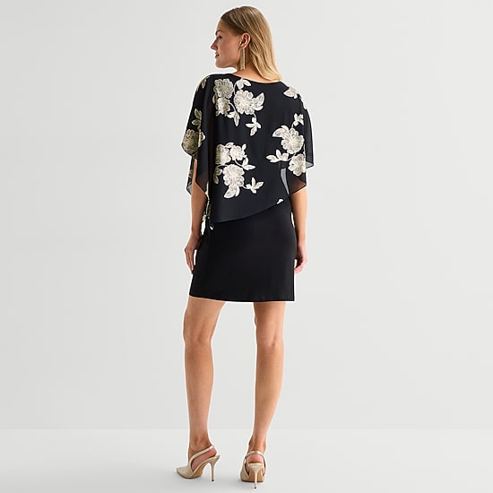 MSK Womens Round Neck Short Sleeve Floral Sheath Dress