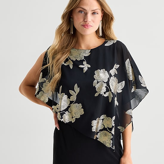 MSK Womens Round Neck Short Sleeve Floral Sheath Dress