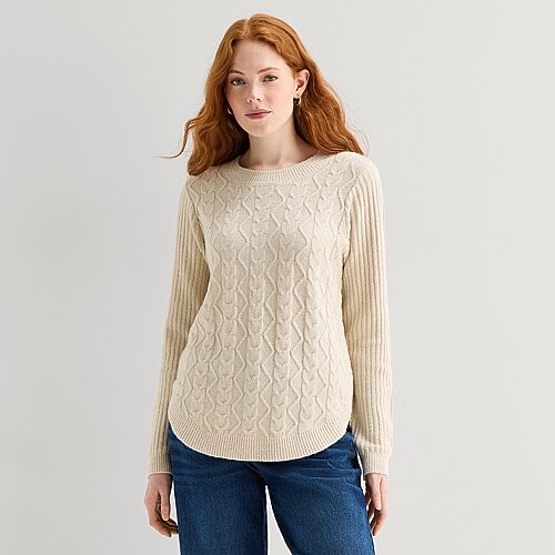 St. John's Bay Tall Womens Crew Neck Long Sleeve Pullover Sweater In Beige
