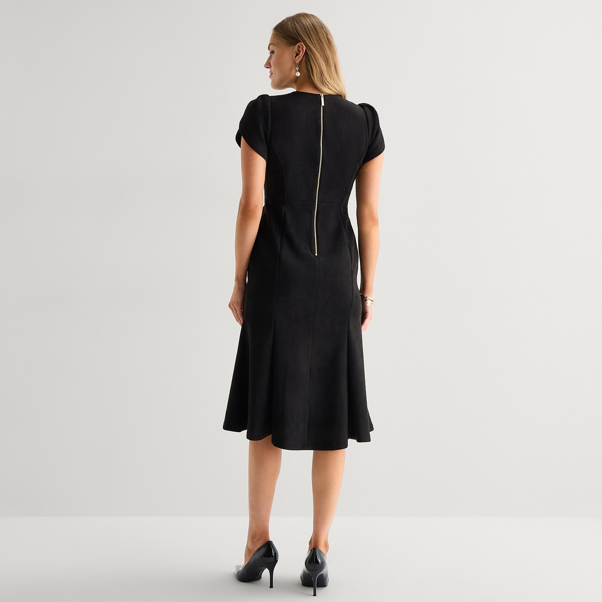 Marc New York Womens Midi Round Neck Short Sleeve Fit + Flare Dress