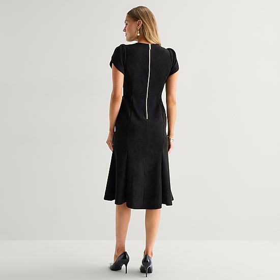 Marc New York Womens Midi Round Neck Short Sleeve Fit + Flare Dress