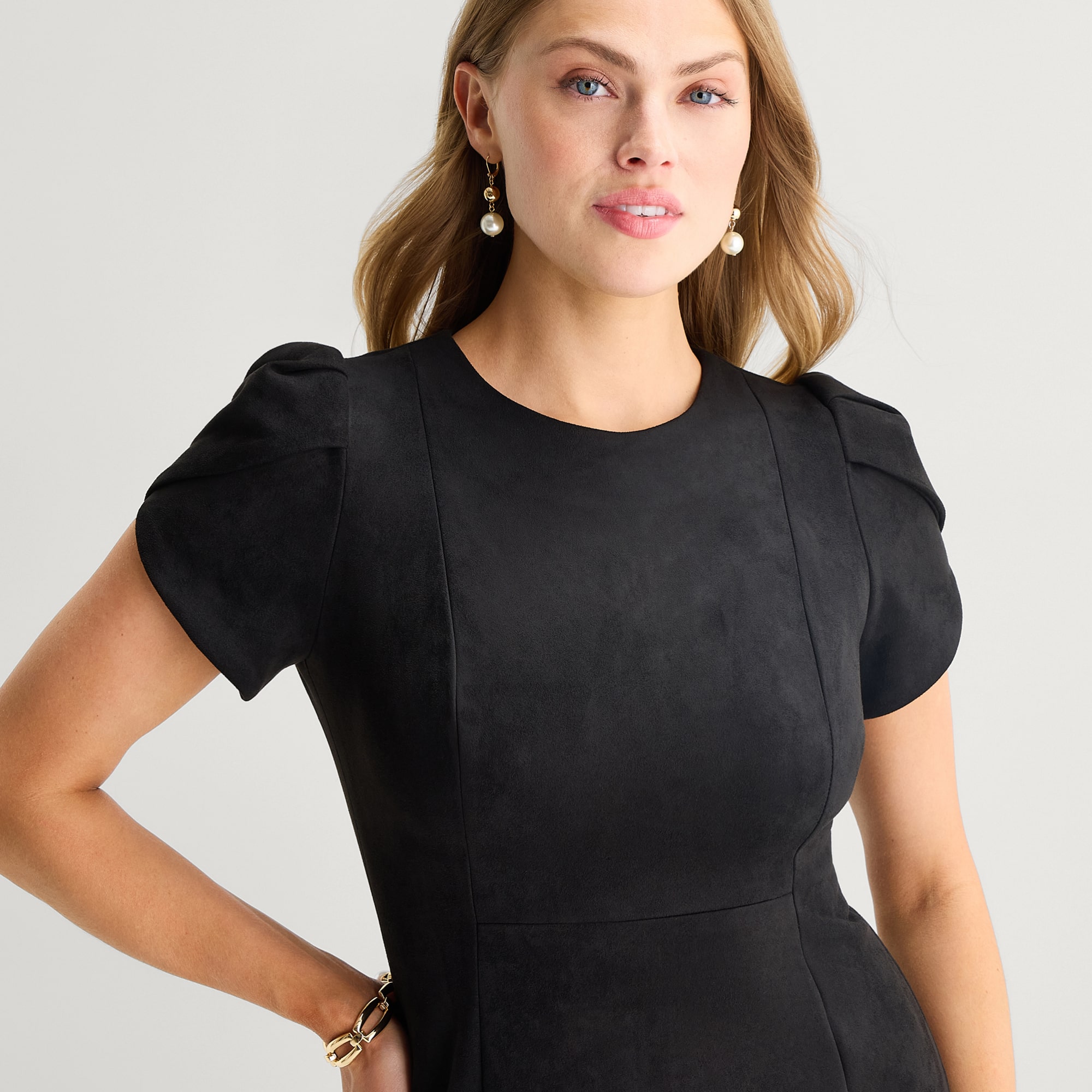 Marc New York Womens Midi Round Neck Short Sleeve Fit + Flare Dress
