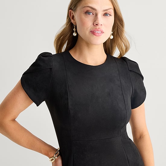 Marc New York Womens Midi Round Neck Short Sleeve Fit + Flare Dress