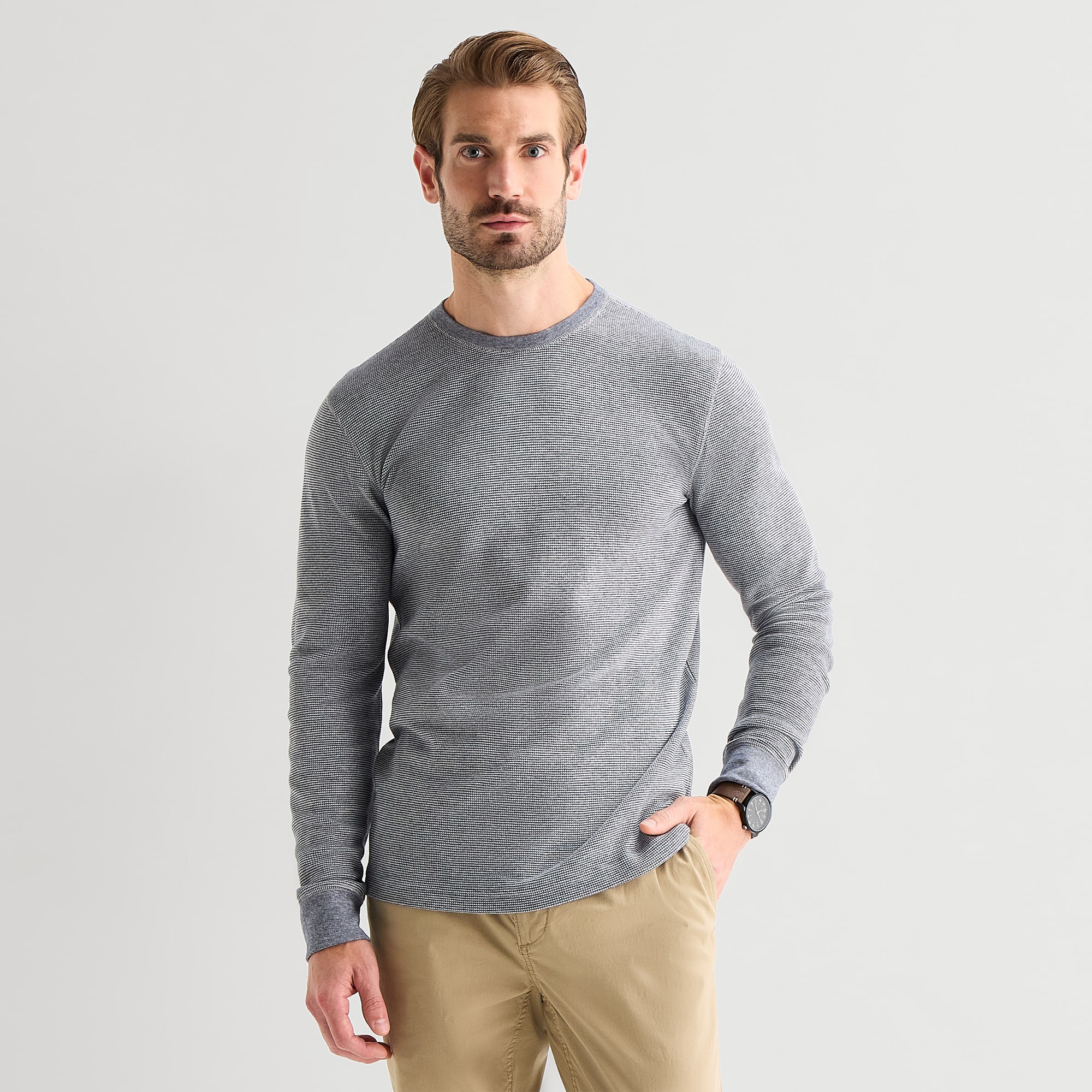 St. John's Bay Waffle Mens Crew Neck Long Sleeve Classic Fit Thermal Top