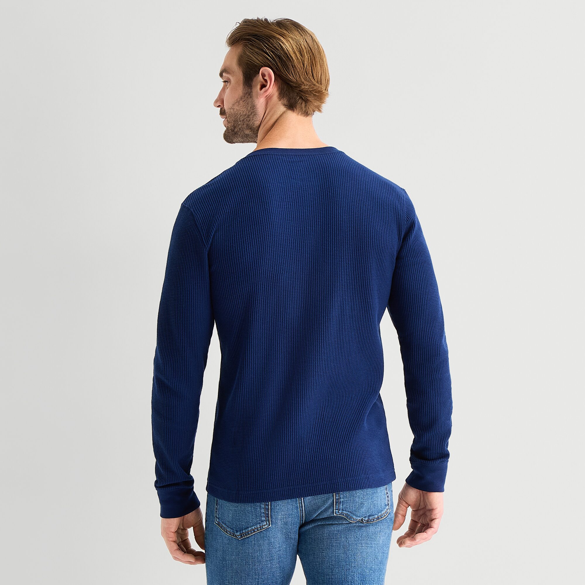 St. John's Bay Waffle Mens Henley Neck Long Sleeve Classic Fit Thermal Top