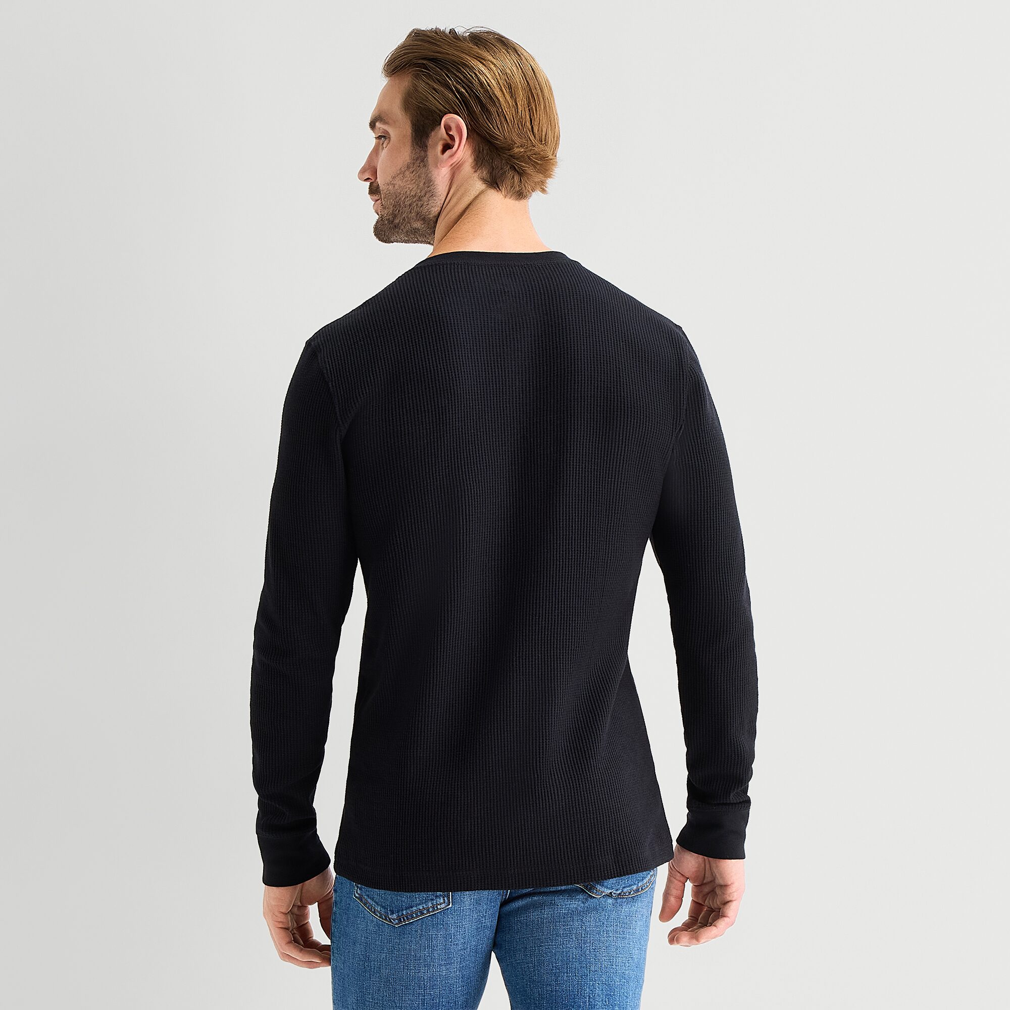 St. John's Bay Waffle Mens Henley Neck Long Sleeve Classic Fit Thermal Top