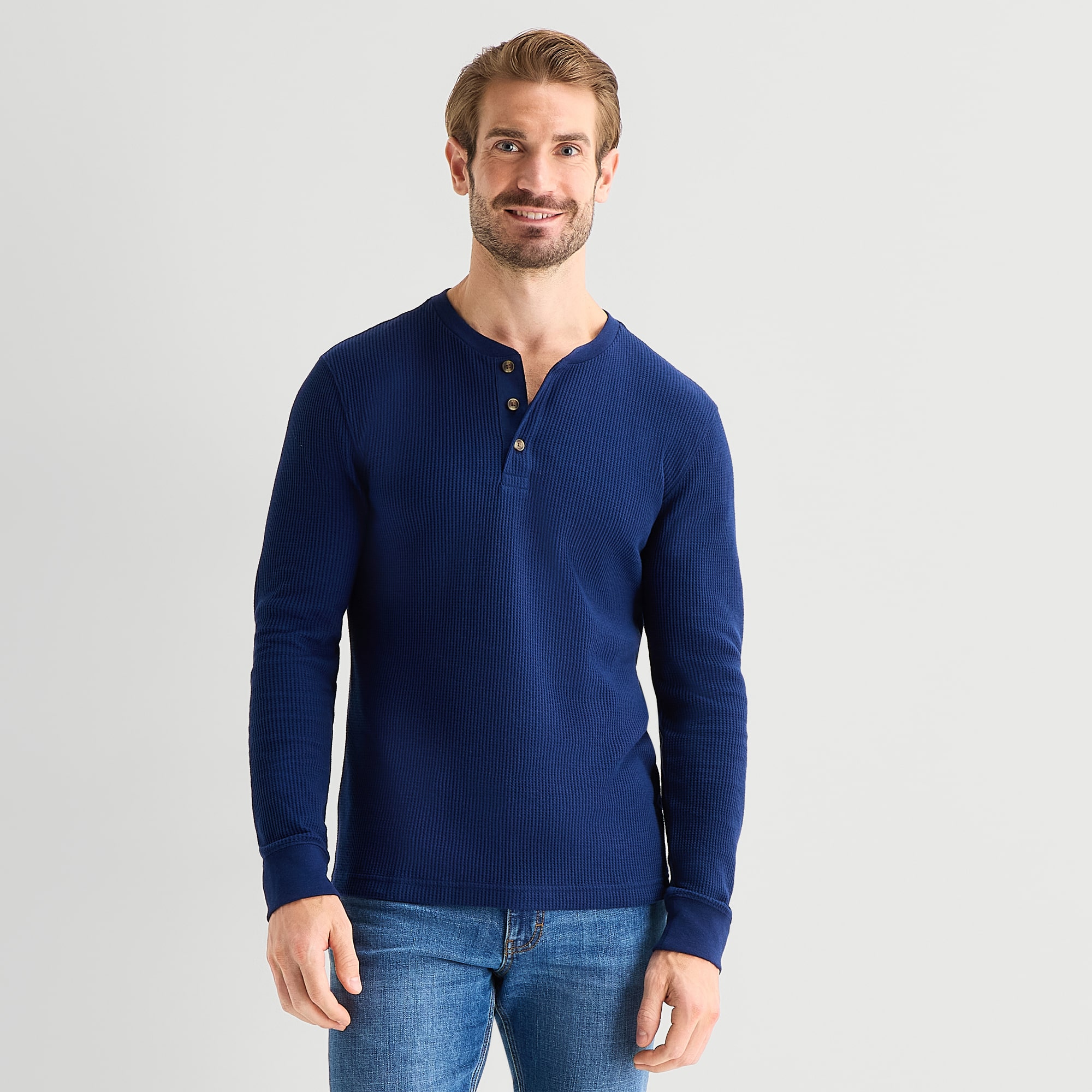 St. John's Bay Waffle Mens Henley Neck Long Sleeve Classic Fit Thermal Top