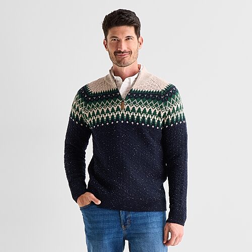 St. John's Bay Textured Mens Mock Neck Long Sleeve Striped Quarter-zip Pullover Sweater In Blue
