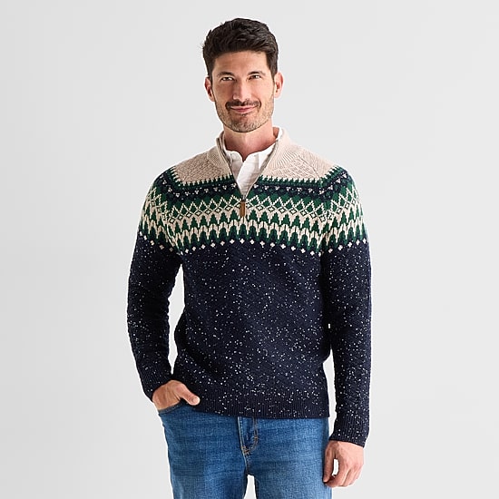 St. John's Bay Textured Mens Mock Neck Long Sleeve Striped Quarter-Zip Pullover Sweater