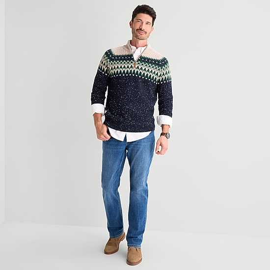 St. John's Bay Textured Mens Mock Neck Long Sleeve Striped Quarter-Zip Pullover Sweater