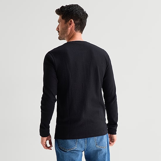 St. John's Bay Dexterity Mens Easy-on + Easy-off Sensory Friendly Henley Neck Long Sleeve Adaptive Classic Fit Thermal Top