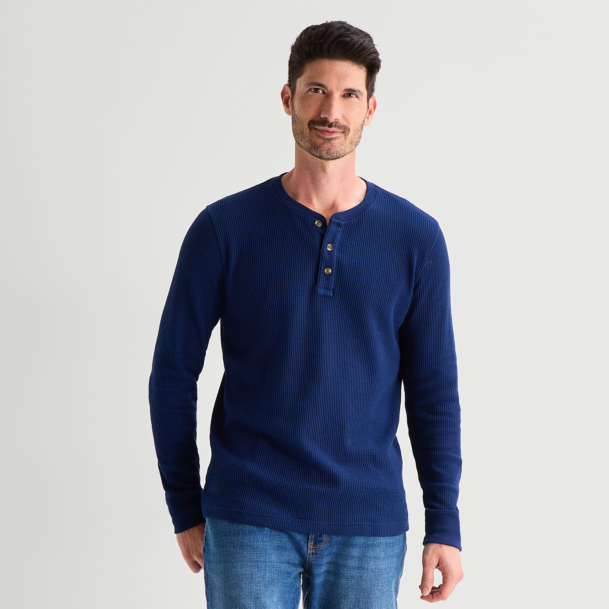 St. John's Bay Dexterity Mens Easy-on + Easy-off Sensory Friendly Henley Neck Long Sleeve Adaptive Classic Fit Thermal Top
