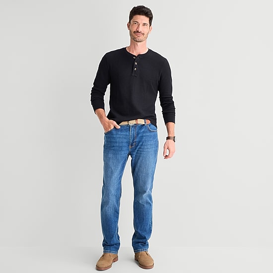 St. John's Bay Dexterity Mens Easy-on + Easy-off Sensory Friendly Henley Neck Long Sleeve Adaptive Classic Fit Thermal Top